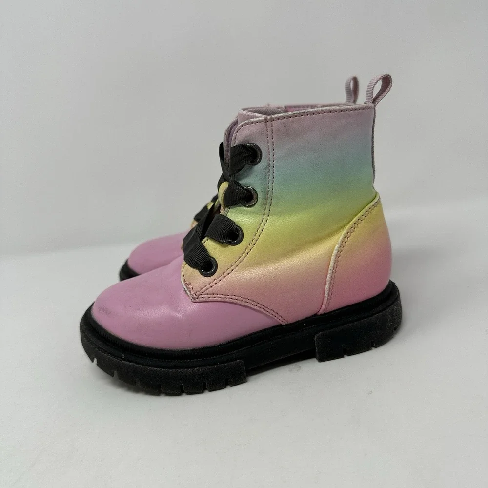 Cat & Jack Rainbow Combat Boots Toddler Girls Sz 7 Lace Zipper‎ Closure